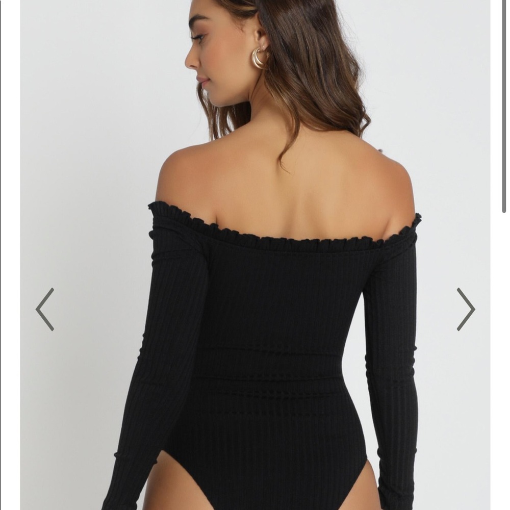 Showpo Black Off-Shoulder Ribbed Long Sleeve Bodysuit